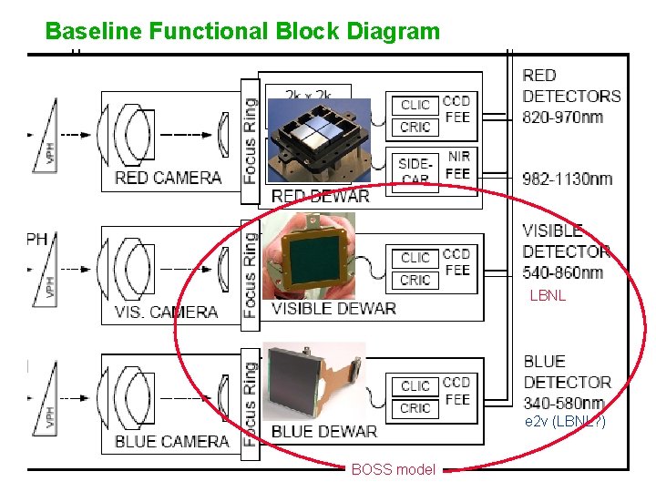 Baseline Functional Block Diagram LBNL e 2 v (LBNL? ) BOSS model 