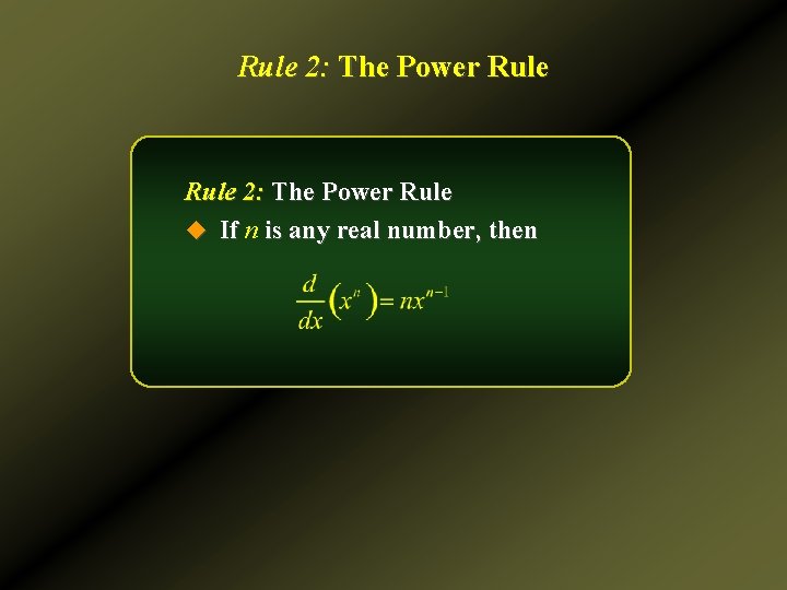 Rule 2: The Power Rule u If n is any real number, then 