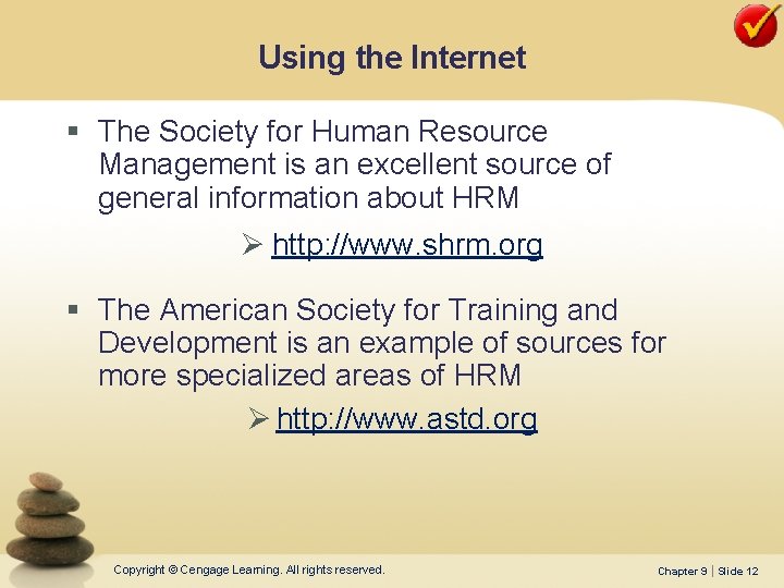 Using the Internet § The Society for Human Resource Management is an excellent source