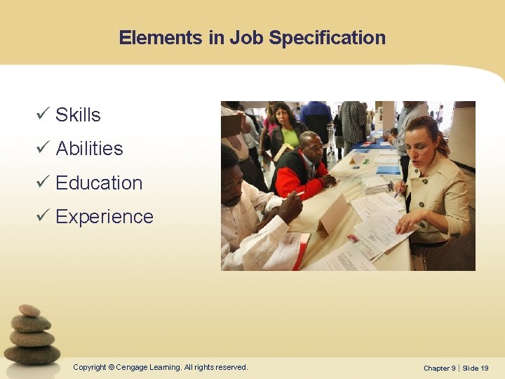 Elements in Job Specification ü Skills ü Abilities ü Education ü Experience Copyright ©