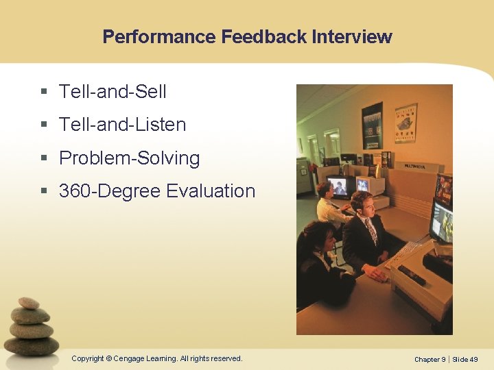 Performance Feedback Interview § Tell-and-Sell § Tell-and-Listen § Problem-Solving § 360 -Degree Evaluation Copyright
