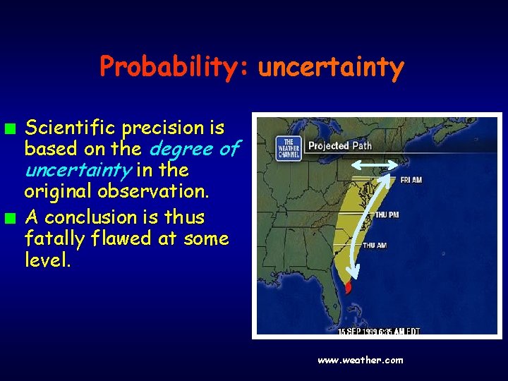 Probability: uncertainty n n Scientific precision is based on the degree of uncertainty in