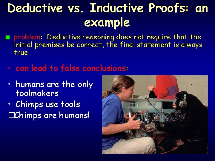 Deductive vs. Inductive Proofs: an example n problem: Deductive reasoning does not require that