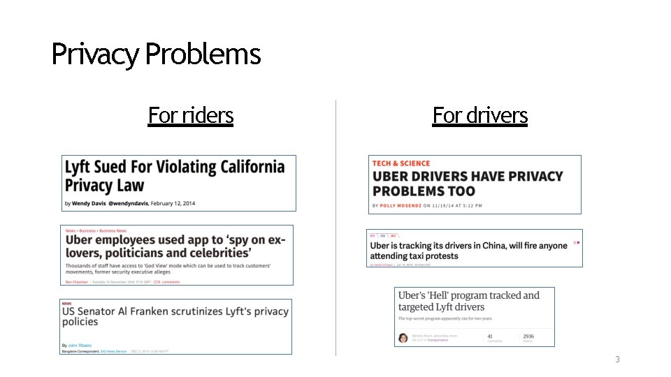 Privacy Problems For riders For drivers 3 