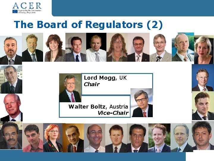 The Board of Regulators (2) Lord Mogg, UK Chair Walter Boltz, Austria Vice-Chair 