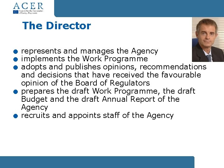 . . . The Director represents and manages the Agency implements the Work Programme