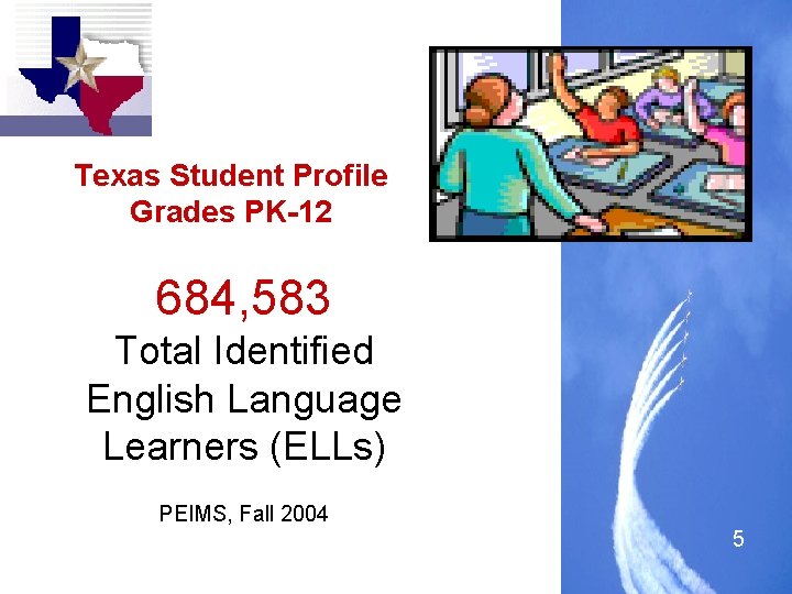  Texas Student Profile Grades PK-12 684, 583 Total Identified English Language Learners (ELLs)