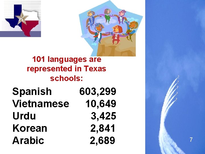 101 languages are represented in Texas schools: Spanish 603, 299 Vietnamese 10, 649 Urdu