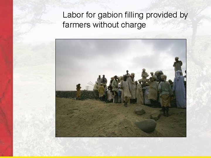 Labor for gabion filling provided by farmers without charge 