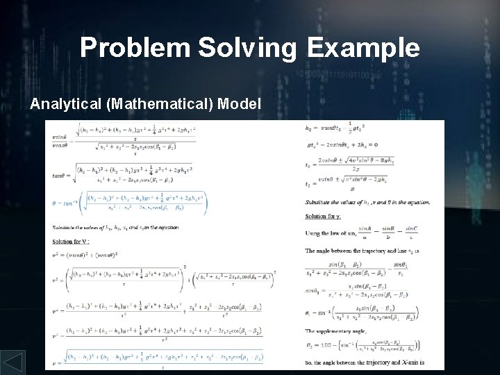 Problem Solving Example Analytical (Mathematical) Model 