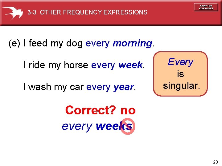 3 -3 OTHER FREQUENCY EXPRESSIONS (e) I feed my dog every morning. I ride