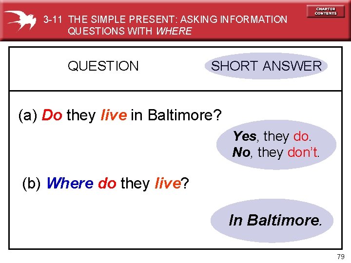 3 -11 THE SIMPLE PRESENT: ASKING INFORMATION QUESTIONS WITH WHERE QUESTION SHORT ANSWER (a)