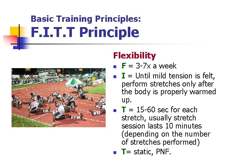 Basic Training Principles: F. I. T. T Principle Flexibility n n F = 3
