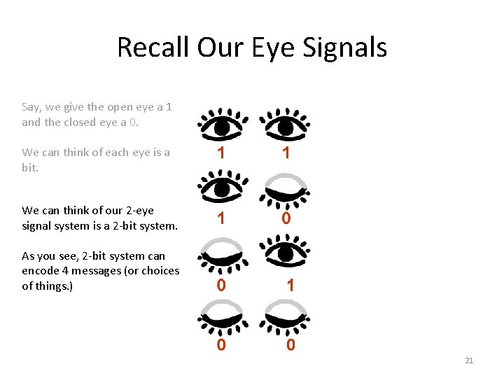 Recall Our Eye Signals Say, we give the open eye a 1 and the