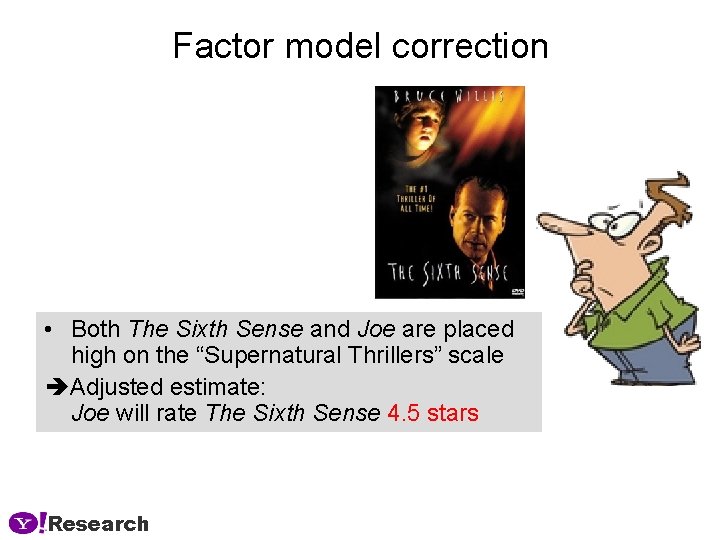 Factor model correction • Both The Sixth Sense and Joe are placed high on