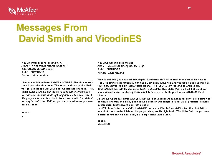 12 Messages From David Smith and Vicodin. ES Re: CD-ROM is gone!!!! Virus? ?