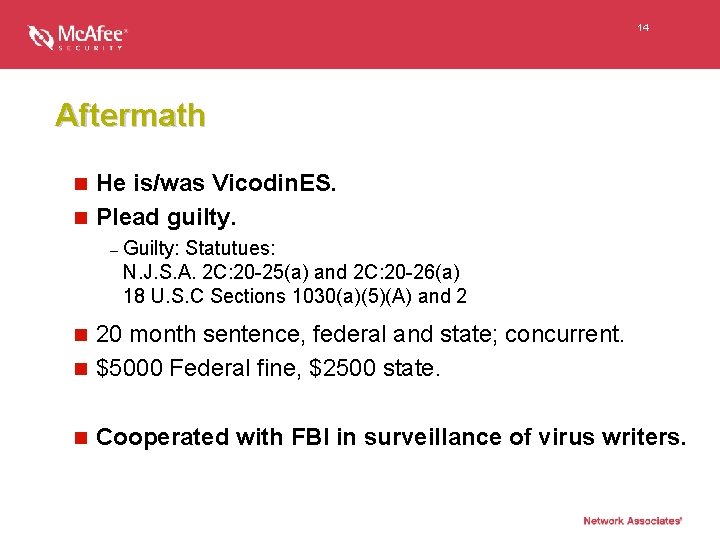 14 Aftermath He is/was Vicodin. ES. n Plead guilty. n – Guilty: Statutues: N.