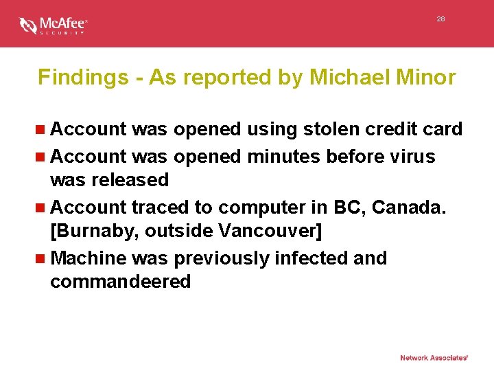 28 Findings - As reported by Michael Minor n Account was opened using stolen