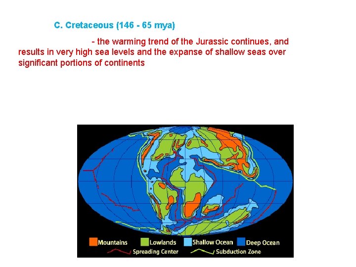 C. Cretaceous (146 - 65 mya) - the warming trend of the Jurassic continues,
