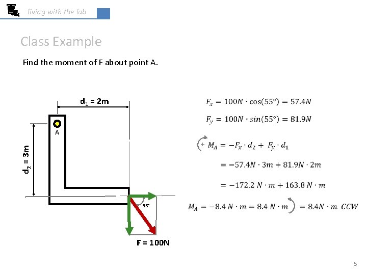 living with the lab Class Example Find the moment of F about point A.