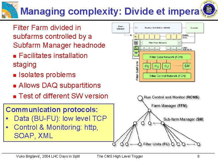 Managing complexity: Divide et impera Filter Farm divided in subfarms controlled by a Subfarm