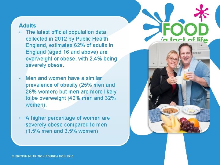 Adults • The latest official population data, collected in 2012 by Public Health England,