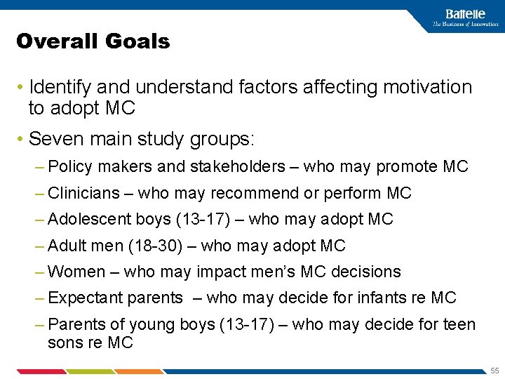 Overall Goals • Identify and understand factors affecting motivation to adopt MC • Seven