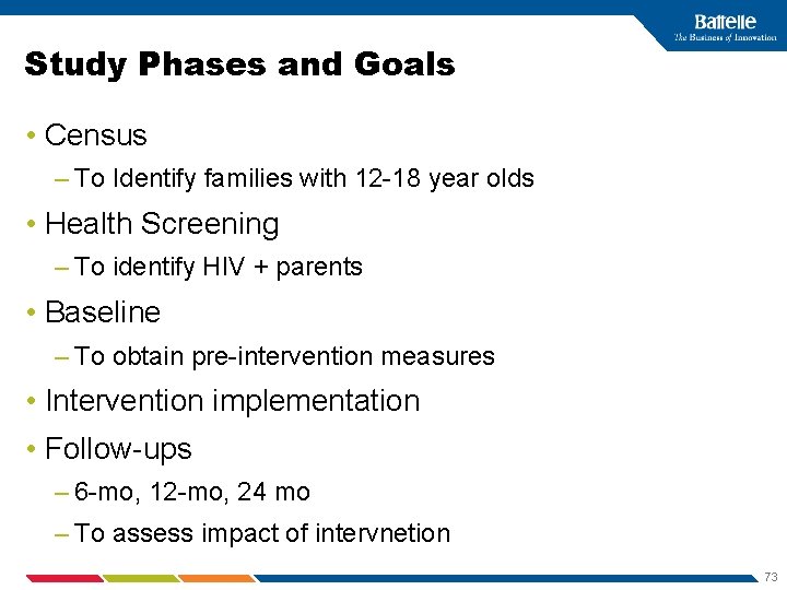 Study Phases and Goals • Census – To Identify families with 12 -18 year