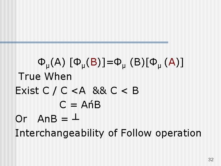 Φμ(A) [Φμ(B)]=Φμ (B)[Φμ (A)] True When Exist C / C <A && C <