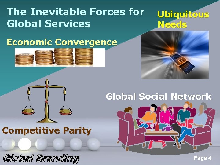 The Inevitable Forces for Global Services Ubiquitous Needs Economic Convergence Global Social Network Competitive