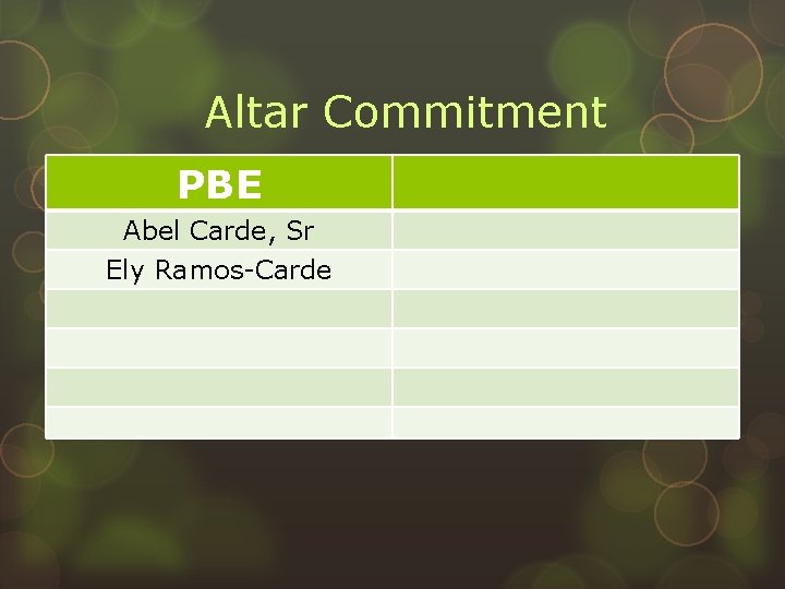 Altar Commitment PBE Abel Carde, Sr Ely Ramos-Carde 