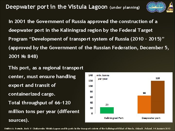 Deepwater port in the Vistula Lagoon (under planning) In 2001 the Government of Russia