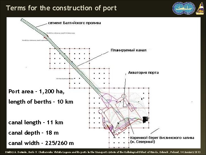Terms for the construction of port Port area - 1, 200 ha, length of