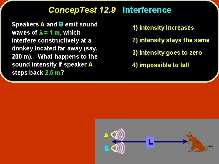 Concep. Test 12. 9 Interference Speakers A and B emit sound waves of l