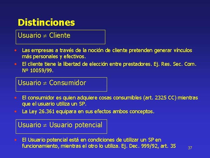 Distinciones Usuario Cliente • • Las empresas a través de la noción de cliente
