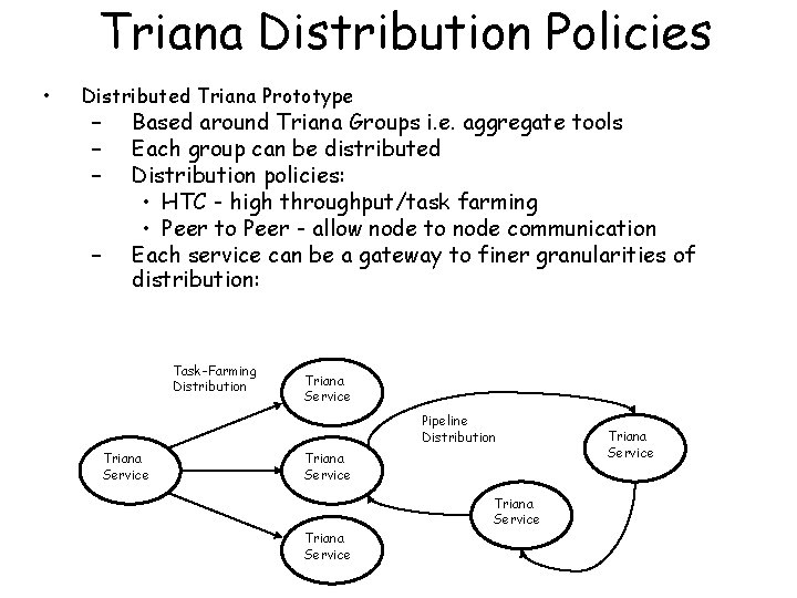 Triana Distribution Policies • Distributed Triana Prototype – – Based around Triana Groups i.
