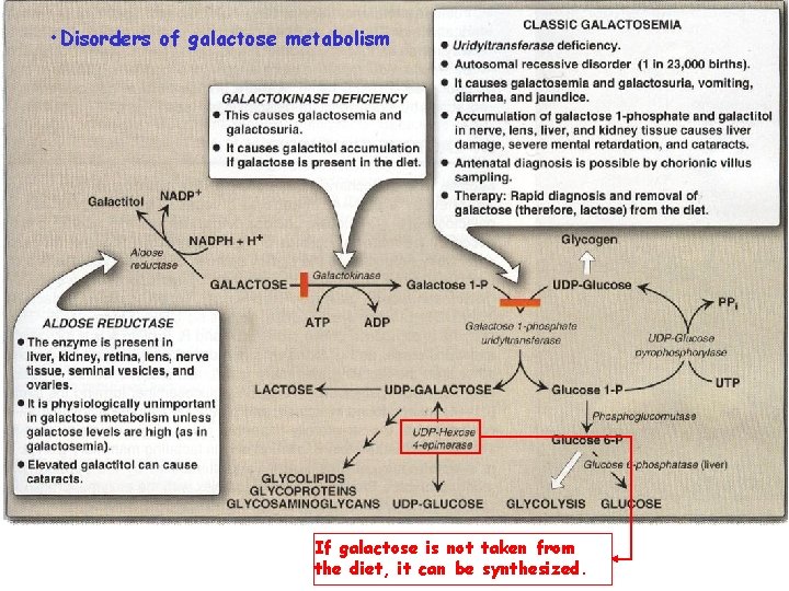  • Disorders of galactose metabolism If galactose is not taken from the diet,