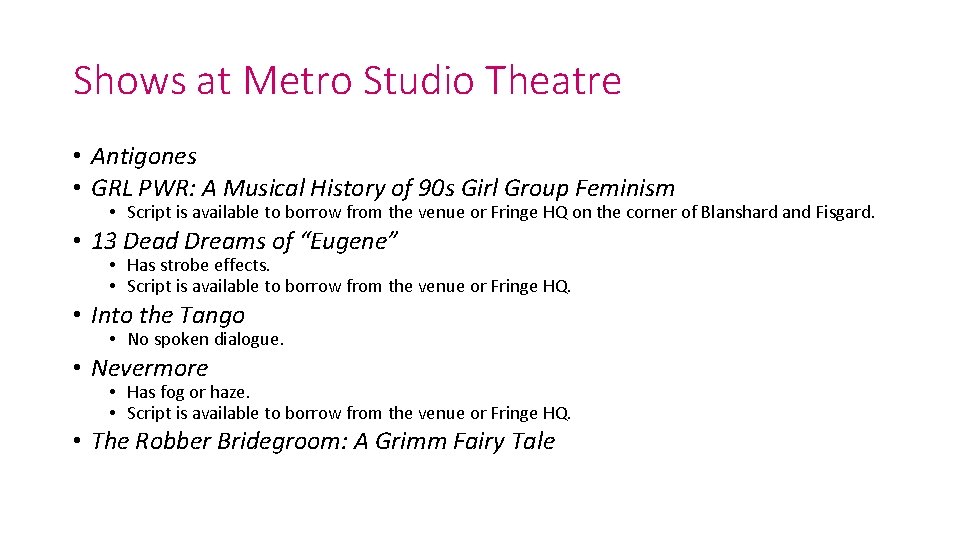Shows at Metro Studio Theatre • Antigones • GRL PWR: A Musical History of