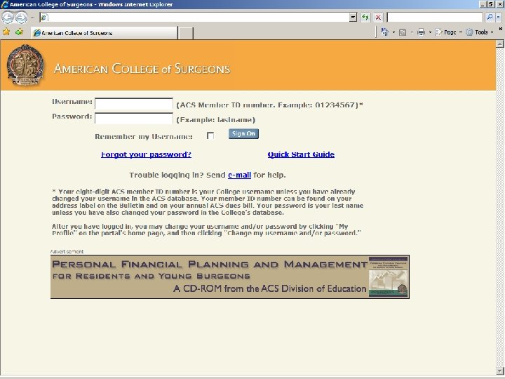 ACS Web Portal Login Page 