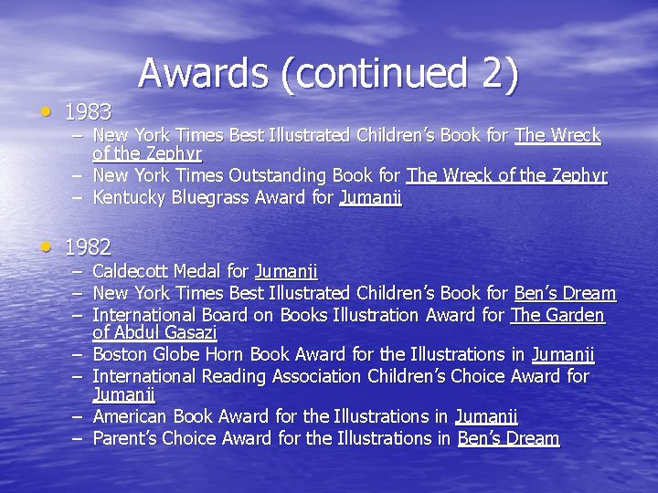  • 1983 Awards (continued 2) – New York Times Best Illustrated Children’s Book