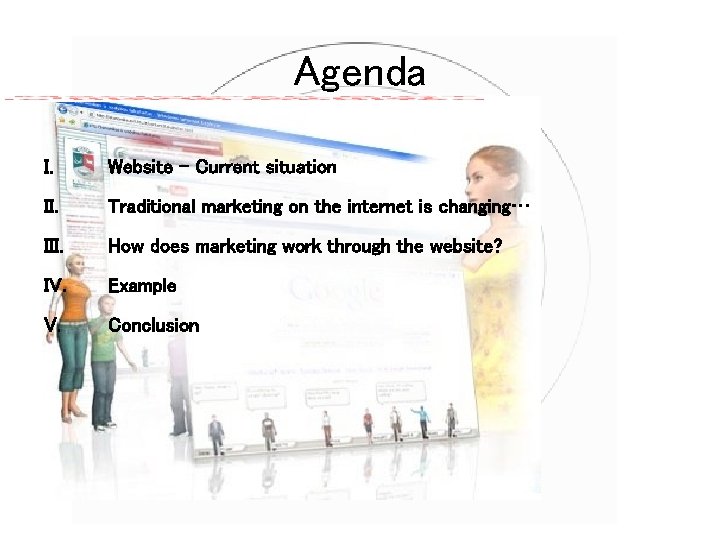 Agenda I. Website - Current situation II. Traditional marketing on the internet is changing…