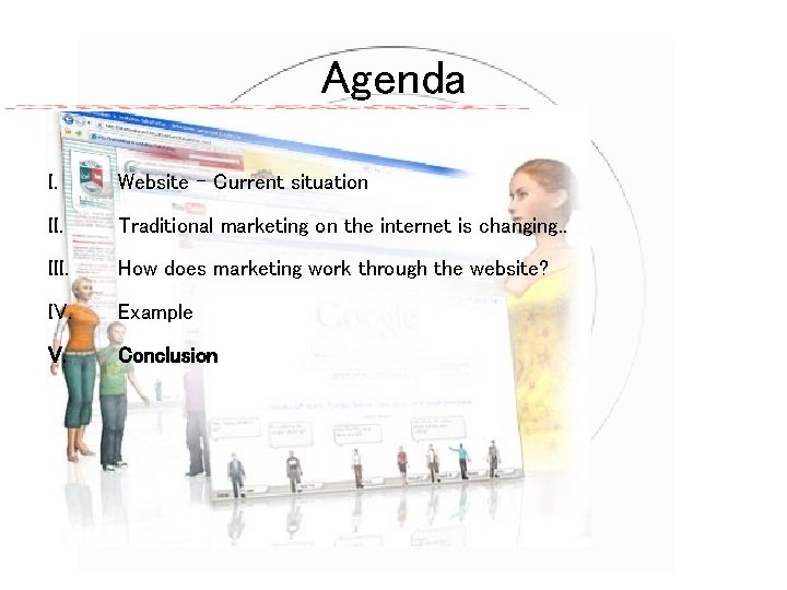 Agenda I. Website - Current situation II. Traditional marketing on the internet is changing.