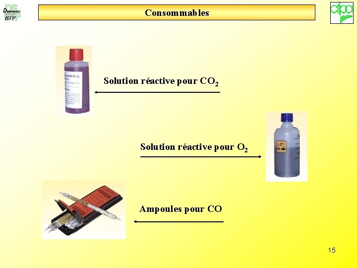 Consommables Solution réactive pour CO 2 Solution réactive pour O 2 Ampoules pour CO