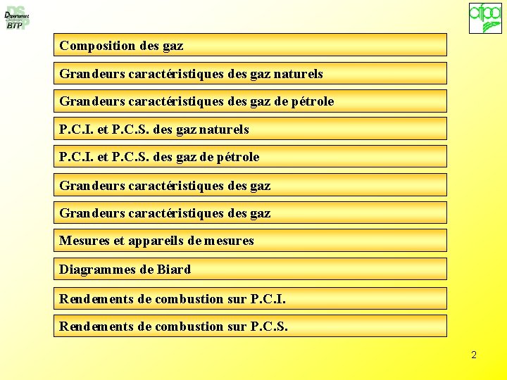 Composition des gaz Grandeurs caractéristiques des gaz naturels Grandeurs caractéristiques des gaz de pétrole