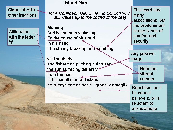 Island Man Clear link with other traditions Alliteration with the letter 's' This word
