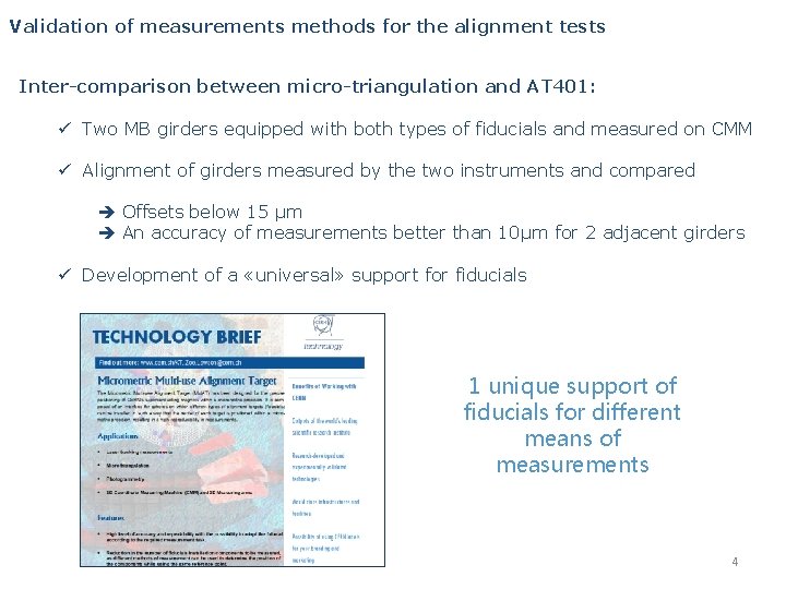 Validation of measurements methods for the alignment tests Inter-comparison between micro-triangulation and AT 401: