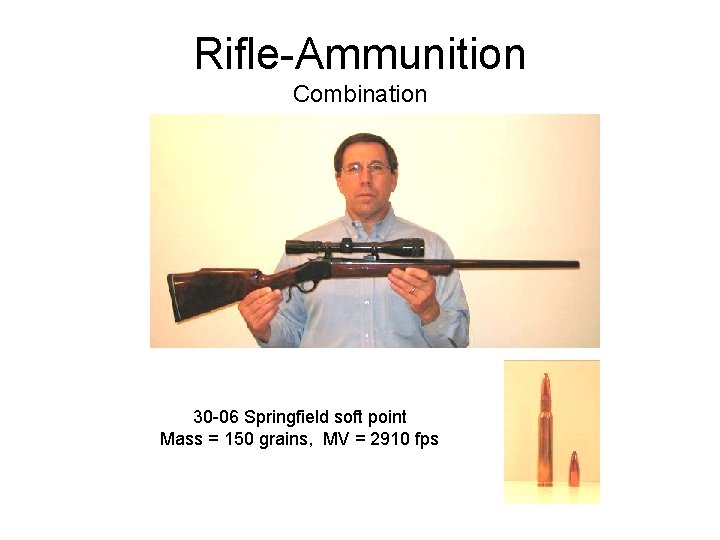 Rifle-Ammunition Combination 30 -06 Springfield soft point Mass = 150 grains, MV = 2910