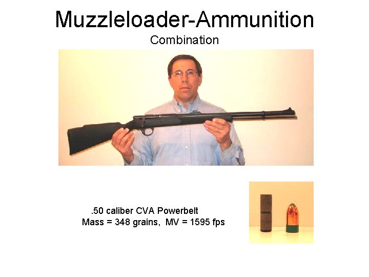 Muzzleloader-Ammunition Combination . 50 caliber CVA Powerbelt Mass = 348 grains, MV = 1595