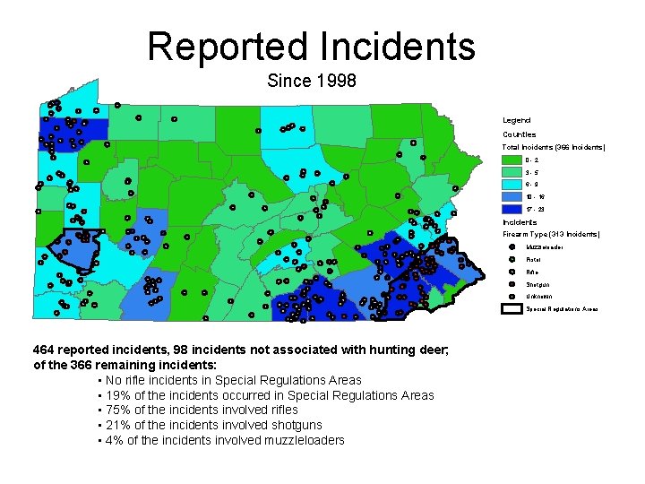 Reported Incidents Since 1998 Legend Counties Total Incidents (366 Incidents) 0 -2 3 -5