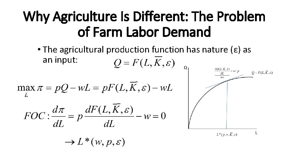 Why Agriculture Is Different: The Problem of Farm Labor Demand • The agricultural production